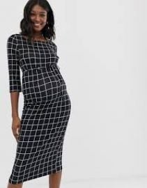 Mamalicious maternity jersey grid check midi dress   ASOS at Asos